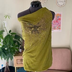Y2K green sequin micro mesh DKNY top cowl neck it girl boho vintage 00's size M
